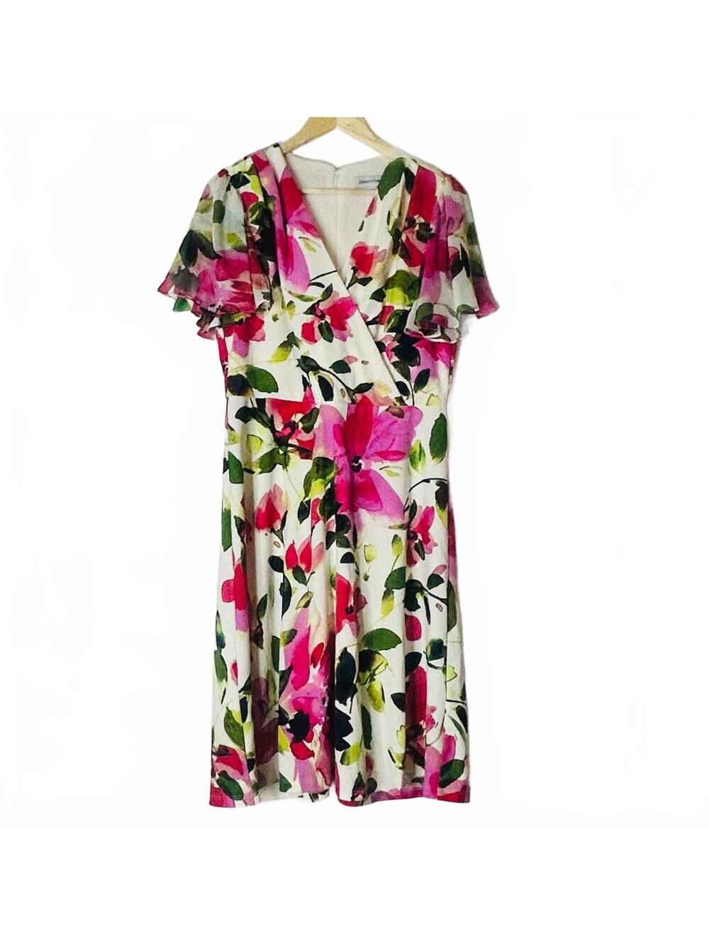 NWT Shelby & Palmer Floral Pink green White Spring Dress 12 Short Sleeve Midi